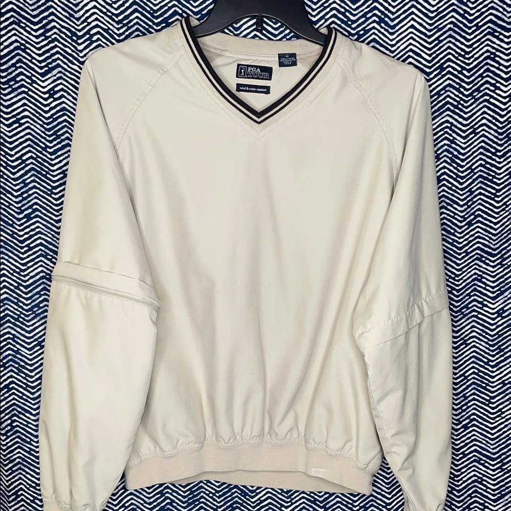 PGA Tour Men's V-Neck Cream Jacket with zipper Sleeves